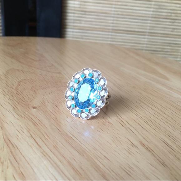 Swarovski Azore Blue White Crystal Ring - Picture 3 of 8